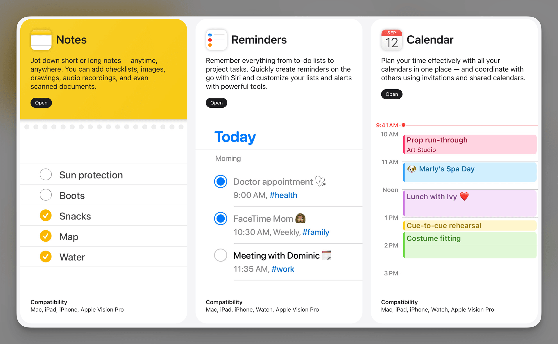 Apple's official apps showcase page highlighting their focus on accessible, private, and secure application design philosophy